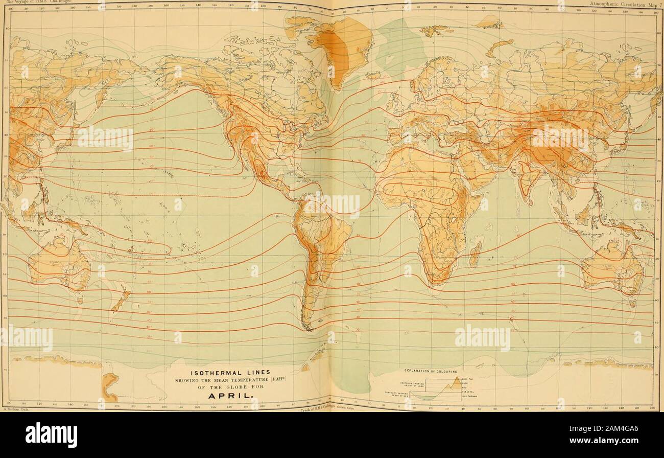 Relazione sui risultati scientifici del viaggio di H.M.SChallenger durante gli anni 1873-76 : sotto il comando del Capitano George SNares, R.N., F.R.sabbia capitano Frank Turle Thomson, la R.N. . Isoterme che mostra la temperatura media iKAl! Del nord I.il.AH REOIOHS COB MARZO. Un Kin km l&GT;. Ii il viaggio nl HM.S Chulleng.. Ho JtlnBariholamew r., olmo J ,.Ho H.M S r}i.,ll,-r]:^r) ri (u,iii.iu,,,, m |K Foto Stock