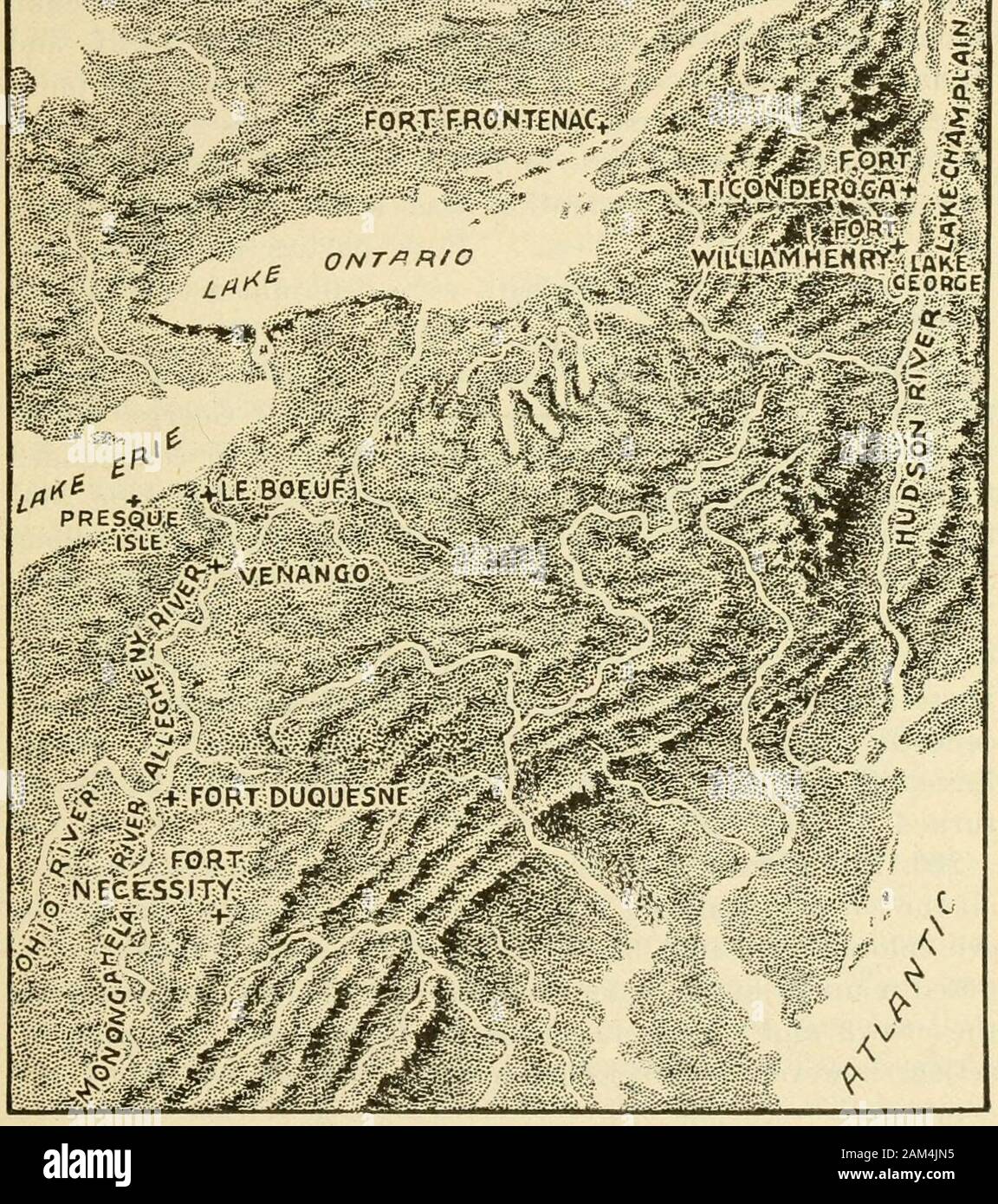 Una storia degli Stati Uniti per le scuole cattoliche . onflict gli indiani con il excep-zione del Iroquois che rimase neutrale, uniti con theFrench contro gli Inglesi. Per questo motivo il strugglewhich ha comportato è conosciuta come la guerra di indiano e francese. 199. Contrastanti richieste-cause. L'inglese visto thechain francese di forti, che ha controllato la loro colonizzazione in thewest, con allarme. Essi avevano in questo periodo di tempo esteso la loro set-tlements ad occidente il Alleghanies. Una controversia preoccupazione-ing la proprietà di tlie Oliio valle sorsero ben presto betweeii idue i-ival colonie. Il francese ha sostenuto questo g Foto Stock