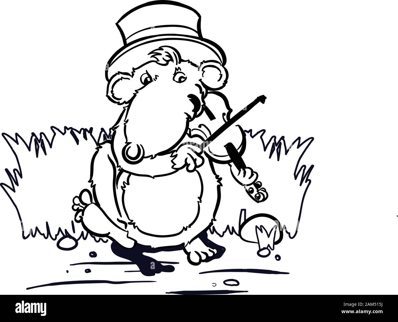 Country mouse in un cappello gioca il violino in un campo Illustrazione Vettoriale