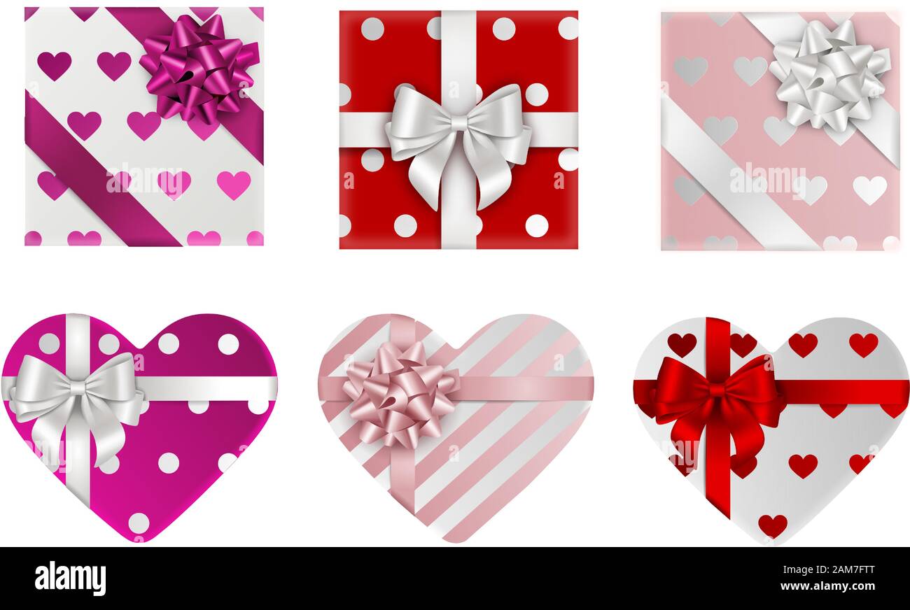 set scatole regalo giorno isolato valentine Illustrazione Vettoriale