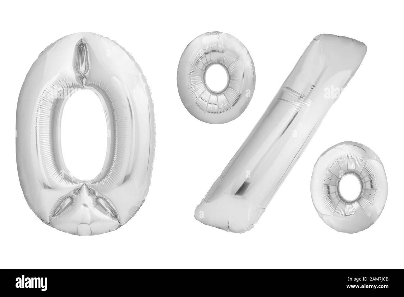 Cromatura numero 0 fatto di palloncino gonfiabile isolato su sfondo bianco Foto Stock