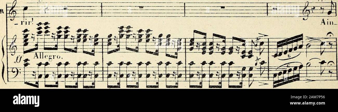 Les Huguenots : opéra en cinq actes . rt v J^:f S ^ fSf- fe£^É $ & v lr-|y Éi P^Pf iE^t-55 S 412 VA.1/BNTINE. (Timidement.) HOliI. WTWr^^1^^1- jugÊEjEf  re   te? Viens; viens! Non! Près de ini e res lepour.mon. ^czii: 3E^ J " w s F^1 un .?- Allegro. VAliSNTIKE.. I -£ (arec-jine esaltazione toujours croissante.)   si jr te verrai pe rir? 10 su !&GT;i rai sans toi le Foto Stock
