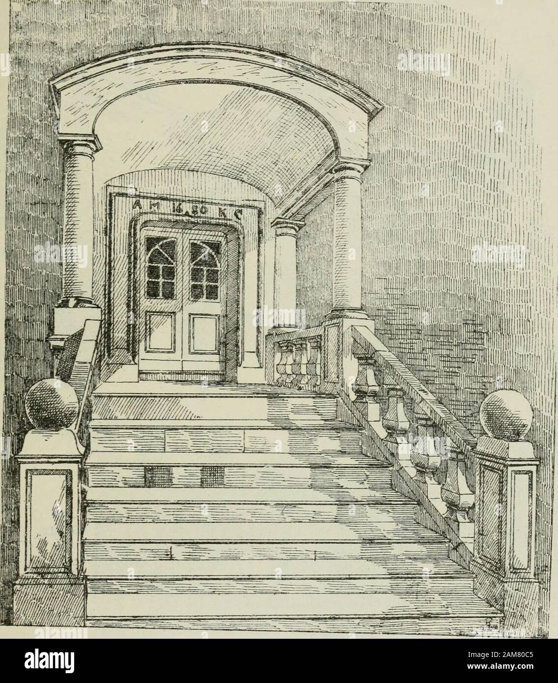 A tacche e architettura domestica della Scozia, dal XII al XVIII secolo . Fig. 1175. -Haddington House. Vista da Courtyiud- ampio architrave stampato e sull architrave sono scolpite la sigla A. M.E K. C, con la data 1680. La porta di vetro, con la sua piccola panesand astrigals stampato arcuate in corrispondenza della sommità, è molto caratteristico del sette-secolo teenth lavoro. All' interno della casa ci sono alcune camere pannellate, con goodfireplaces lesena e decorazioni. La vista della casa come si vede dal cortile (vedere Fig. 1175) HOUSKS IN HADDINGTON 65 - quarto periodo è ve Foto Stock