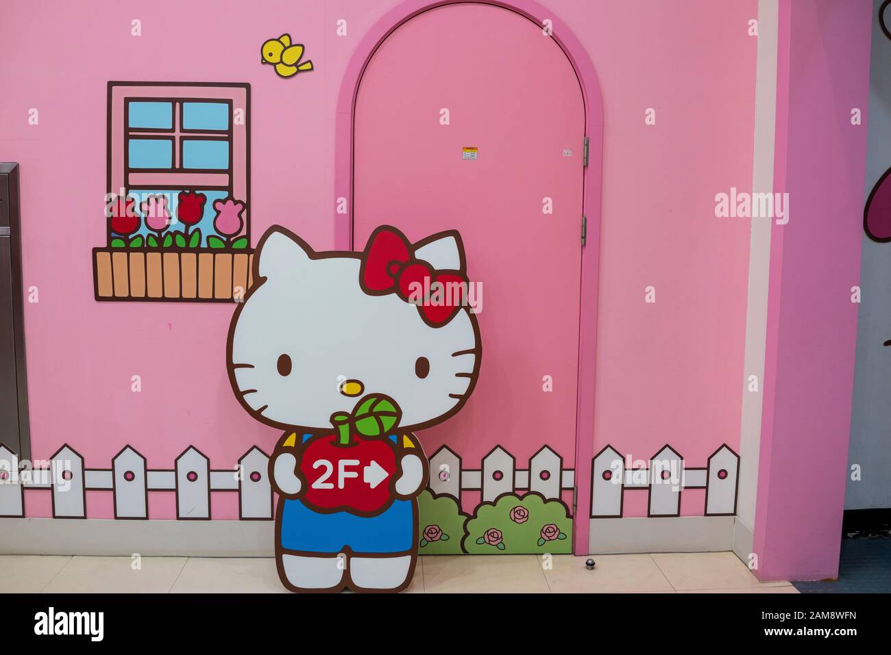 Jeju, Corea, 9th, Marzo 2019. Foto interna di Hello Kitty Island. È uno spazio culturale ricco e colorato che presenta la storia, la famiglia, la musica, exh Foto Stock