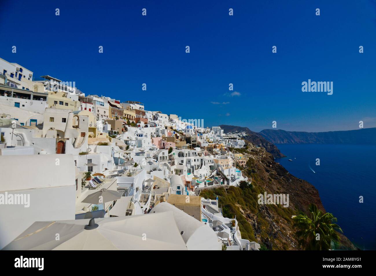 Oia - Santorini: vista della caldera. La Grecia Foto Stock