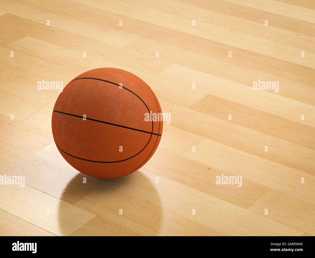 3D rendering basket palla sul pavimento in legno Foto Stock