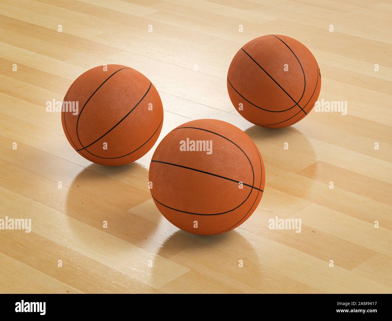 3D rendering basket palla sul pavimento in legno Foto Stock