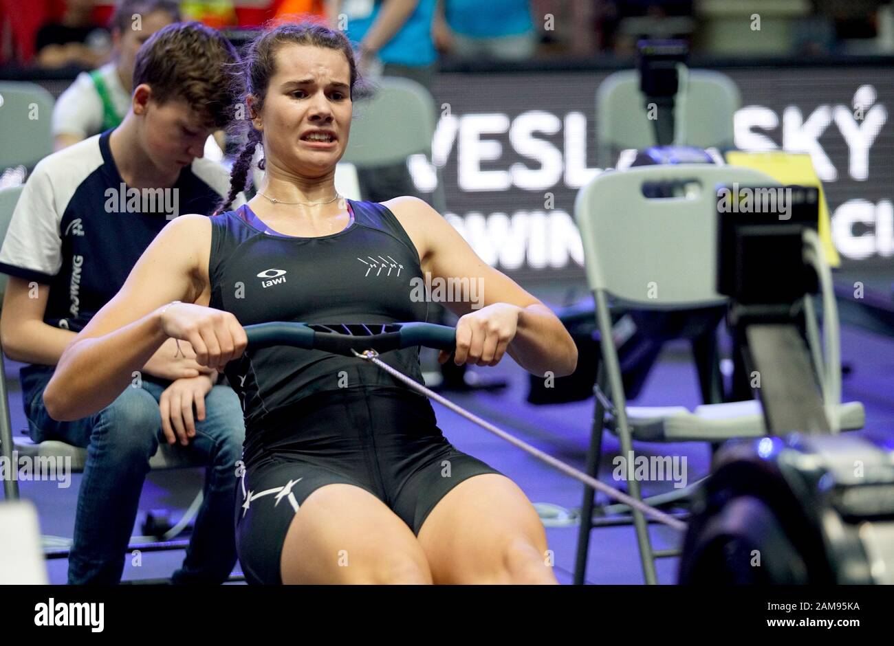 Praga, Repubblica Ceca. 11th Gen 2020. Durante i Campionati europei di Rowing Indoor nel 2020 a Praga, capitale della Repubblica Ceca, 11 gennaio 2020, gli atleti competono. Credit: Dana Kesnerova/Xinhua/Alamy Live News Foto Stock
