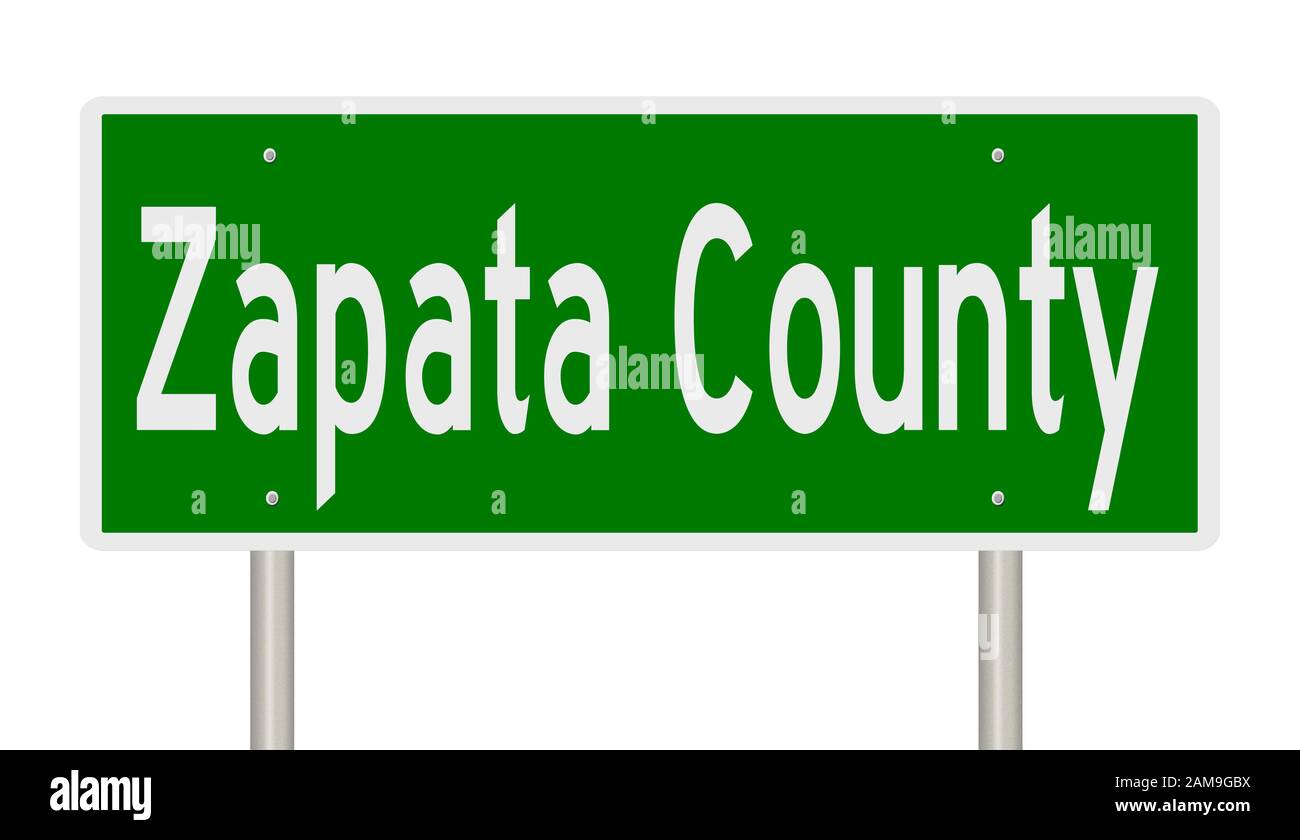Il rendering di un verde 3d autostrada segno per Zapata County Foto Stock