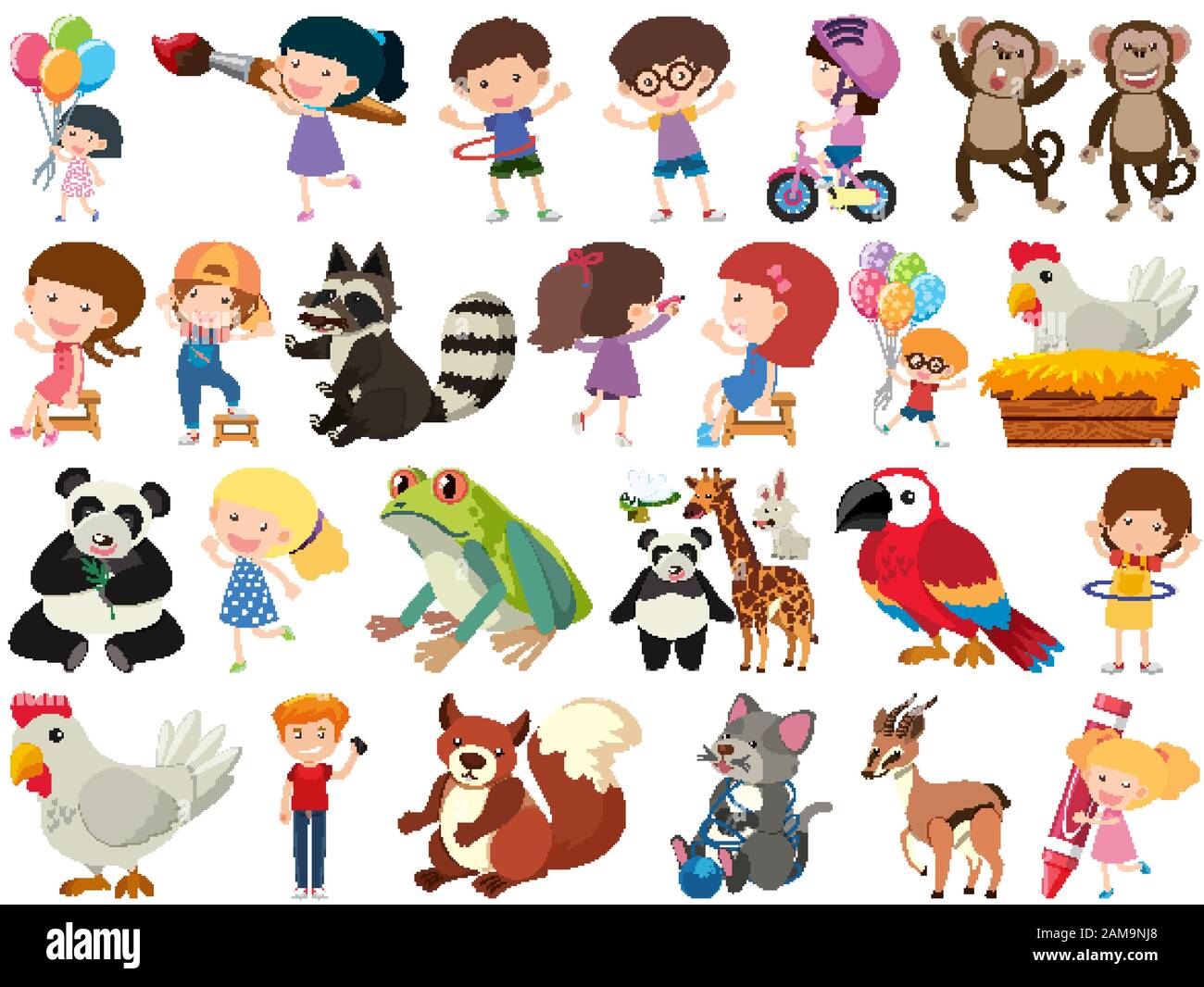 Set di oggetti isolati tema bambini e animali illustrazione Illustrazione Vettoriale