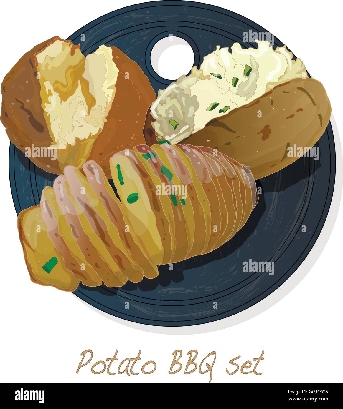 Illustrazione del vettore del barbecue della patata ha regolato il fondo bianco isolato. Illustrazione Vettoriale