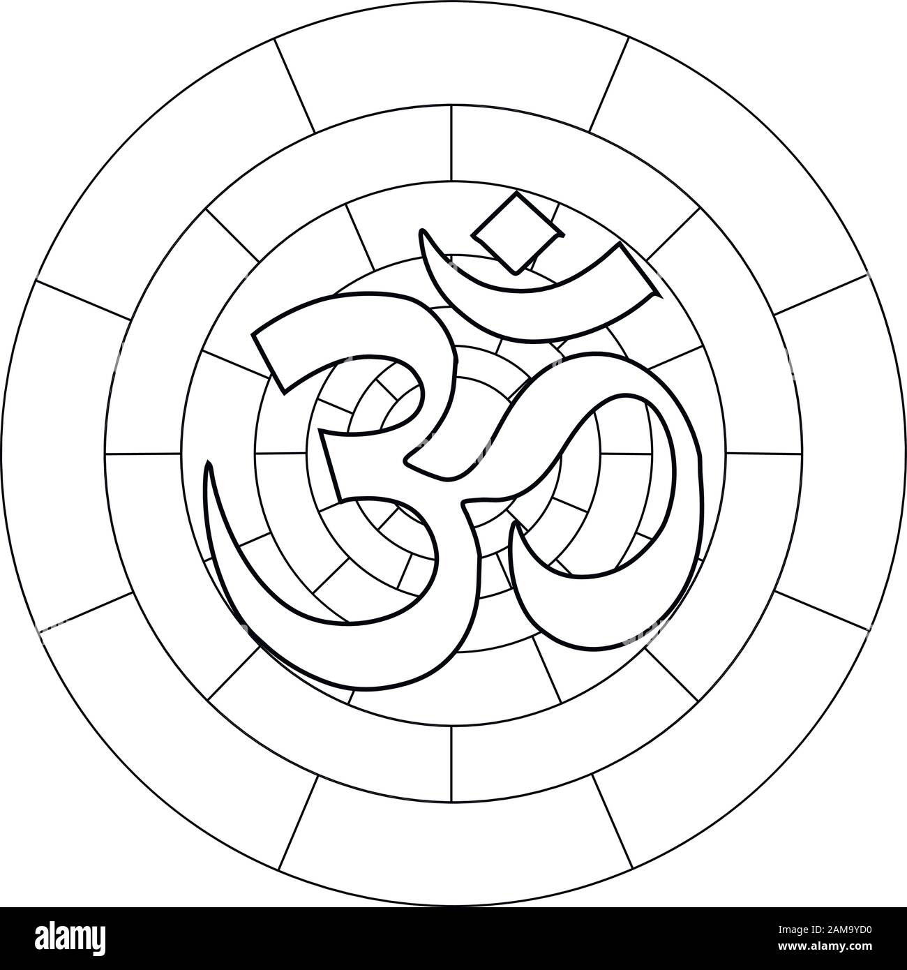 Simbolo buddista immagine vettoriale Ohm su sfondo bianco. Om. Pagina da colorare. Illustrazione Vettoriale
