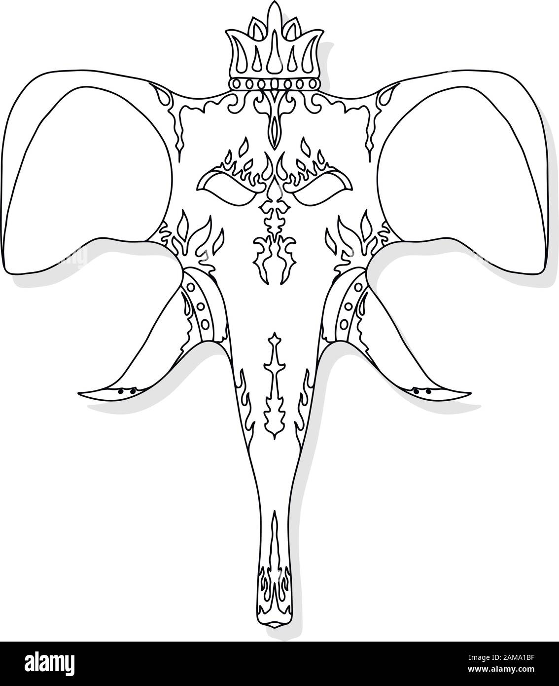 Elefante da disegno, per libro da colorare per adulti o altre decorazioni. Illustrazione vettoriale in bianco e nero. Illustrazione Vettoriale