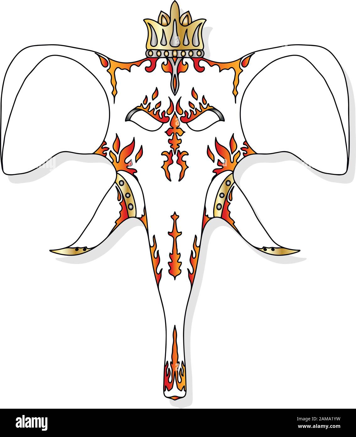 Elefante da disegno, per libro da colorare per adulti o altre decorazioni. Illustrazione vettoriale in bianco e nero. Illustrazione Vettoriale