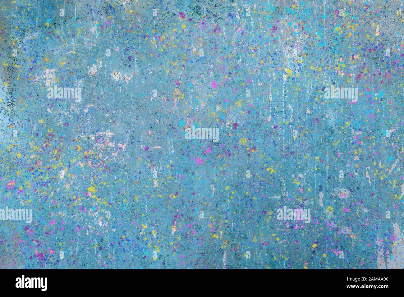 sfondo a parete blu con macchie di vernice e gocce, texture vintage Foto Stock