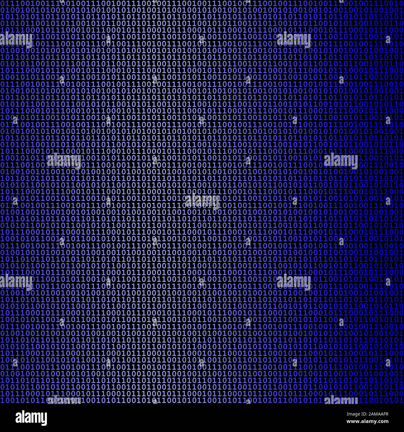 Dati del computer binario in blu su sfondo nero Foto Stock
