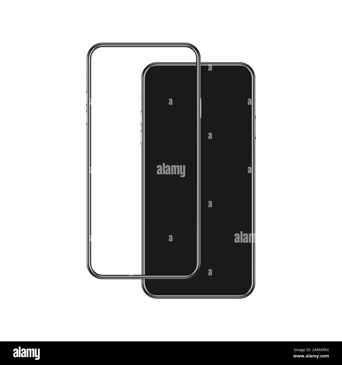 Mockup smartphone su sfondo bianco. Uno con schermo tagliato per il vostro disegno o screensavers creativi. Rendering 3D. Illustrazione Vettoriale