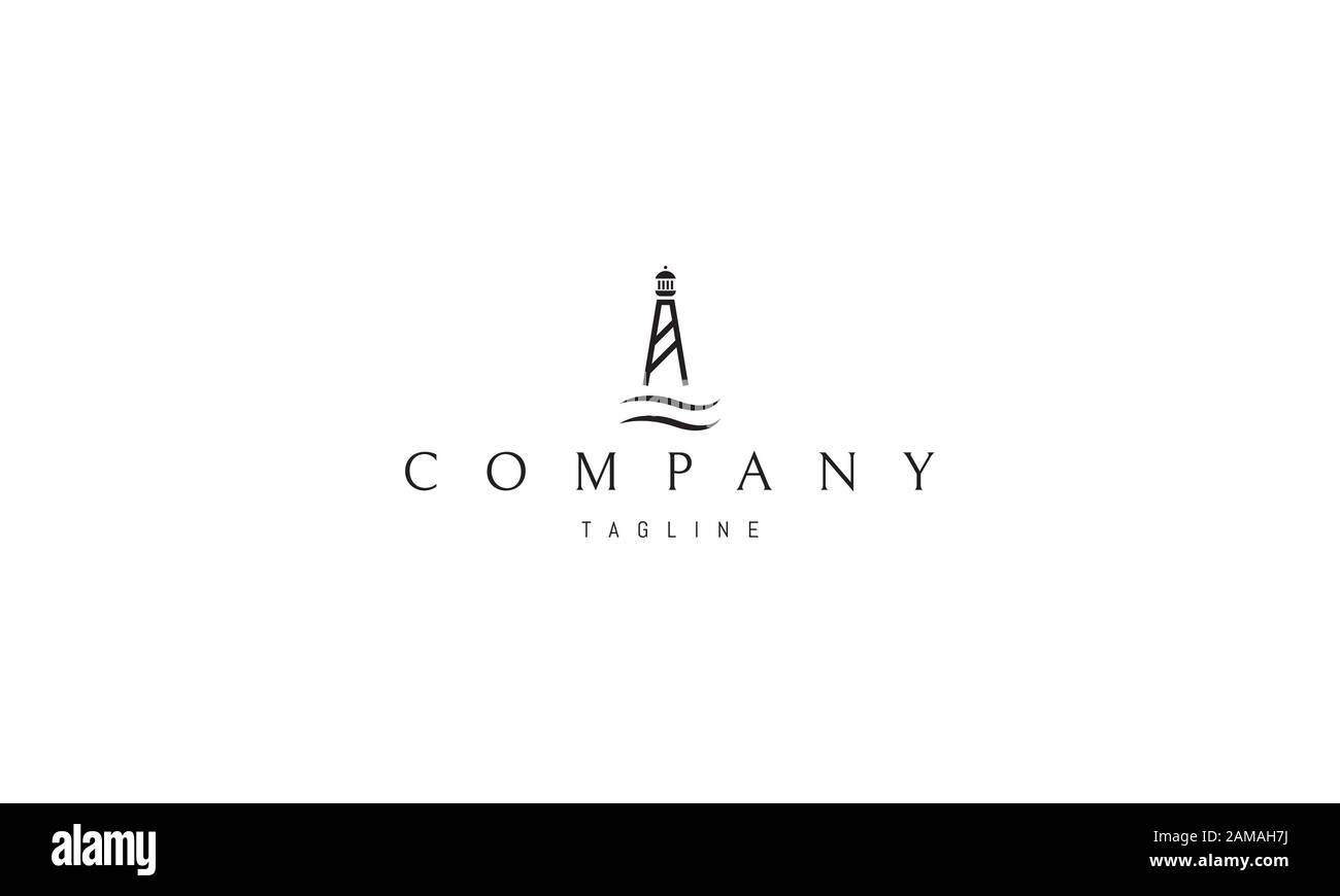 Logo vettoriale su cui un'immagine astratta di un faro e le onde sotto di esso. Illustrazione Vettoriale