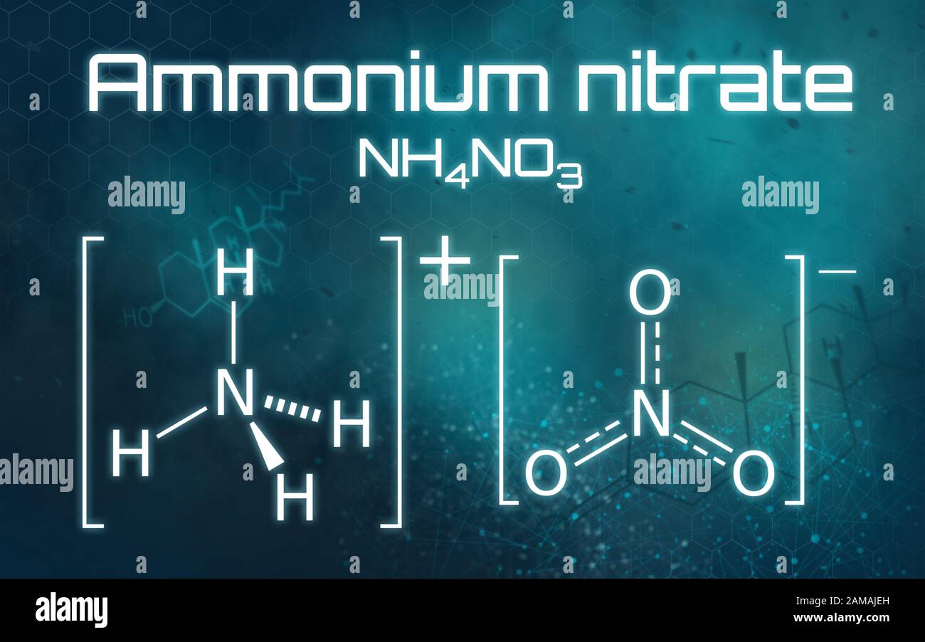 Formula chimica del nitrato D'Ammonio su sfondo futuristico Foto Stock
