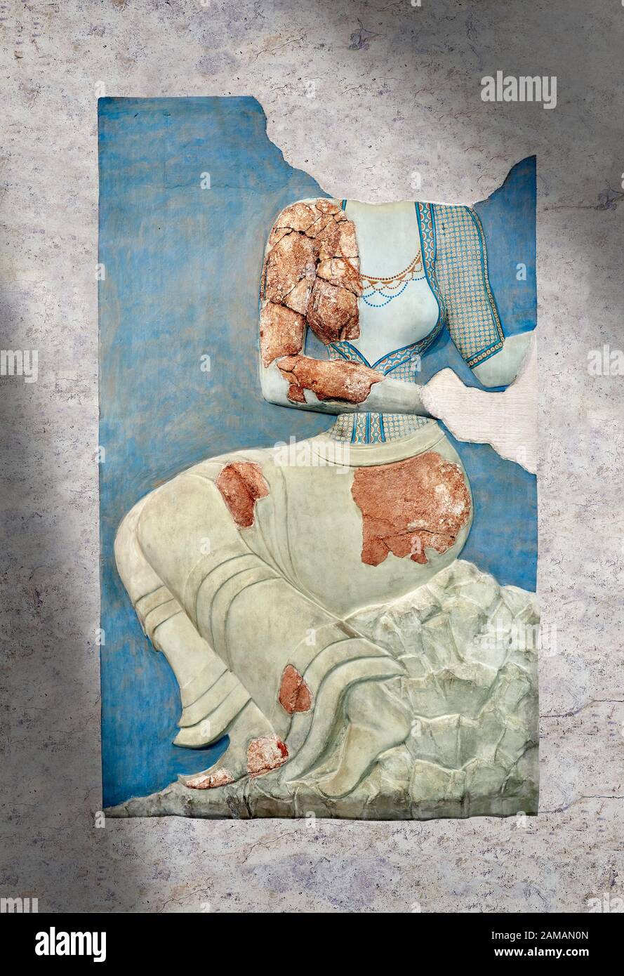 Affresco muraria minoica raffigurante una figura femminile, periodo neopalaziale, c. Pseira, Creta. Museo Archeologico Di Heraklion. Foto Stock
