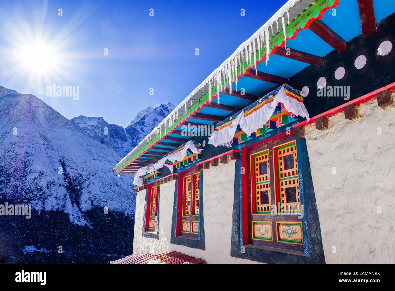 Pangboche Gompa (monastero buddista tibetano) nella regione di Khumbu dell'Himalaya nepalese Foto Stock
