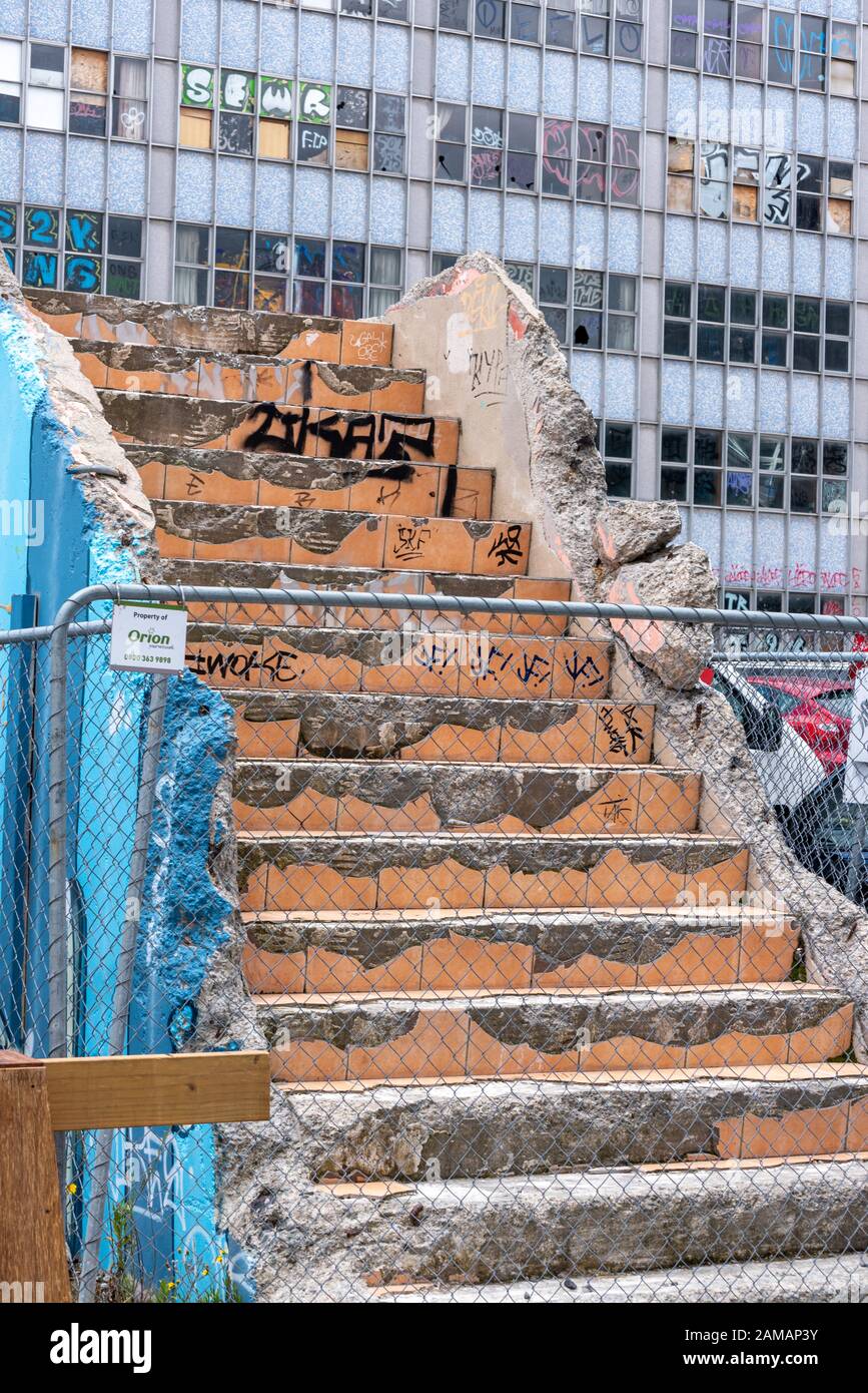 Danni rimanenti dal terremoto di Christchurch 2011, Christchurch, Nuova Zelanda Foto Stock