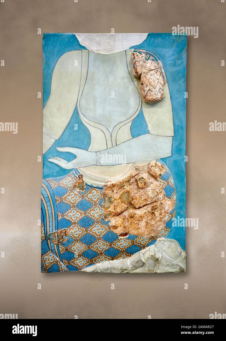 Affresco muraria minoica raffigurante una figura femminile, periodo neopalaziale, c. Pseira, Creta. Museo Archeologico Di Heraklion. Foto Stock