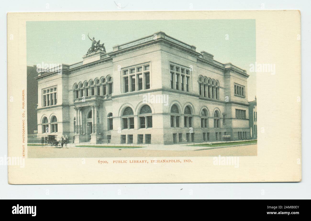 Public Library, Indianapolis, Ind Postcard numero di serie: 6700 1902-1903. Transitato in un'illustrazione di dimensioni complete, quando le norme postali hanno permesso l'indirizzo ed il messaggio insieme sul inverso.; biblioteca pubblica, Indianapolis, Ind. Foto Stock