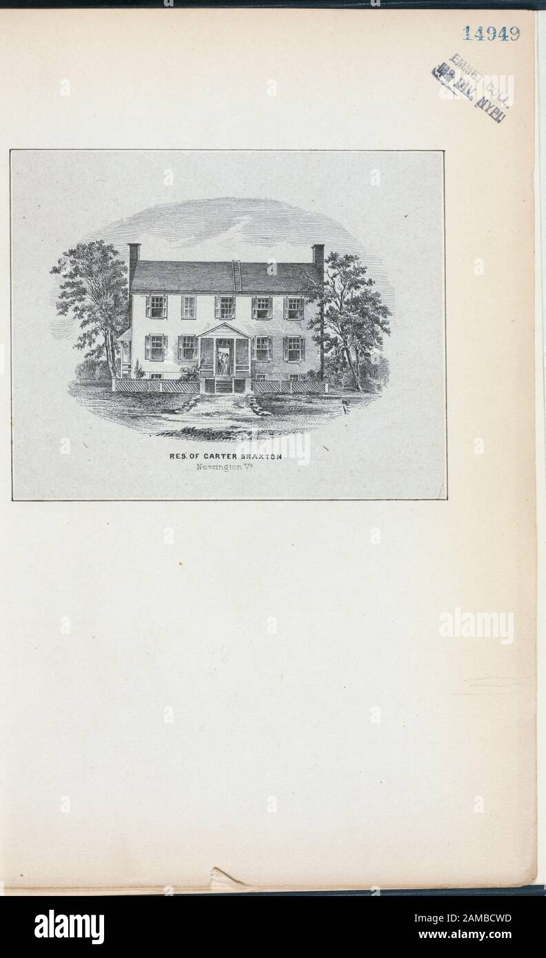 RES(idence) di carter Braxton, Newington, va EM14949; Res[idence] di carter Braxton, Newington, Va. Foto Stock