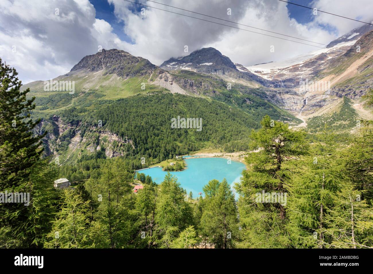 Il lago Palu si formò sul fondo del ghiacciaio Palu, Alp Grum, Graubunden, Svizzera Foto Stock