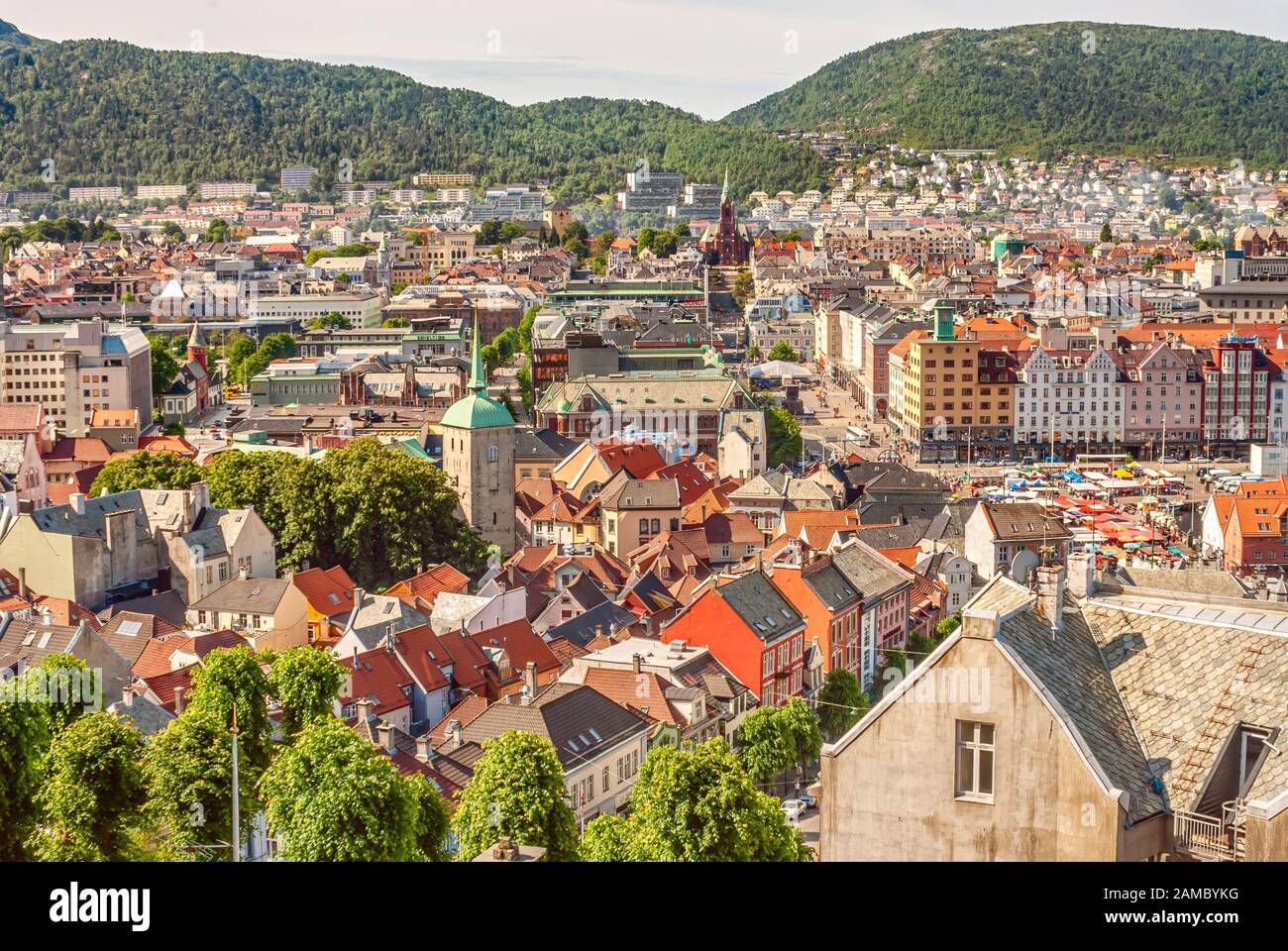 Vista sulla città vecchia di Bergen, Norvegia Foto Stock