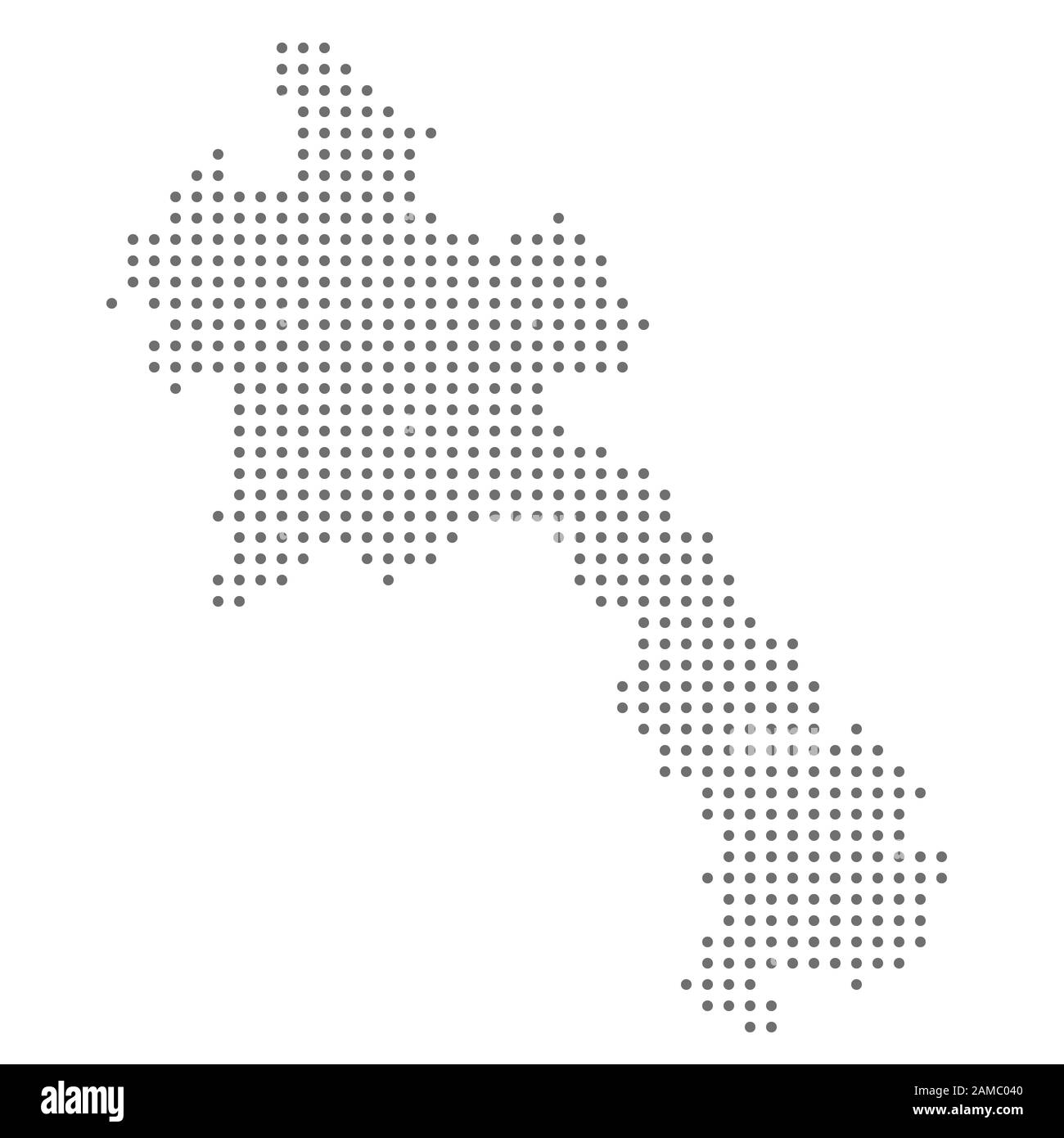Laos mappa punteggiata, punto grigio, su sfondo bianco. Illustrazione del vettore. Web design, carta da parati, volantini, poster di metraggio banner brochure Illustrazione Vettoriale