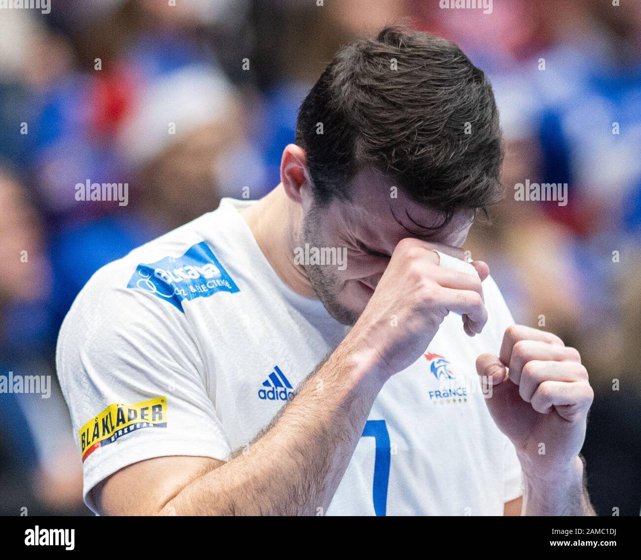 Trondheim, Norvegia. 12th Gen 2020. Pallamano: Campionato europeo, Francia - Norvegia, turno preliminare, Gruppo D, 2nd matchday. Romain Lagarde, francese, è deluso dopo la sconfitta. Credito: Robert Michael/Dpa-Zentralbild/Dpa/Alamy Live News Foto Stock