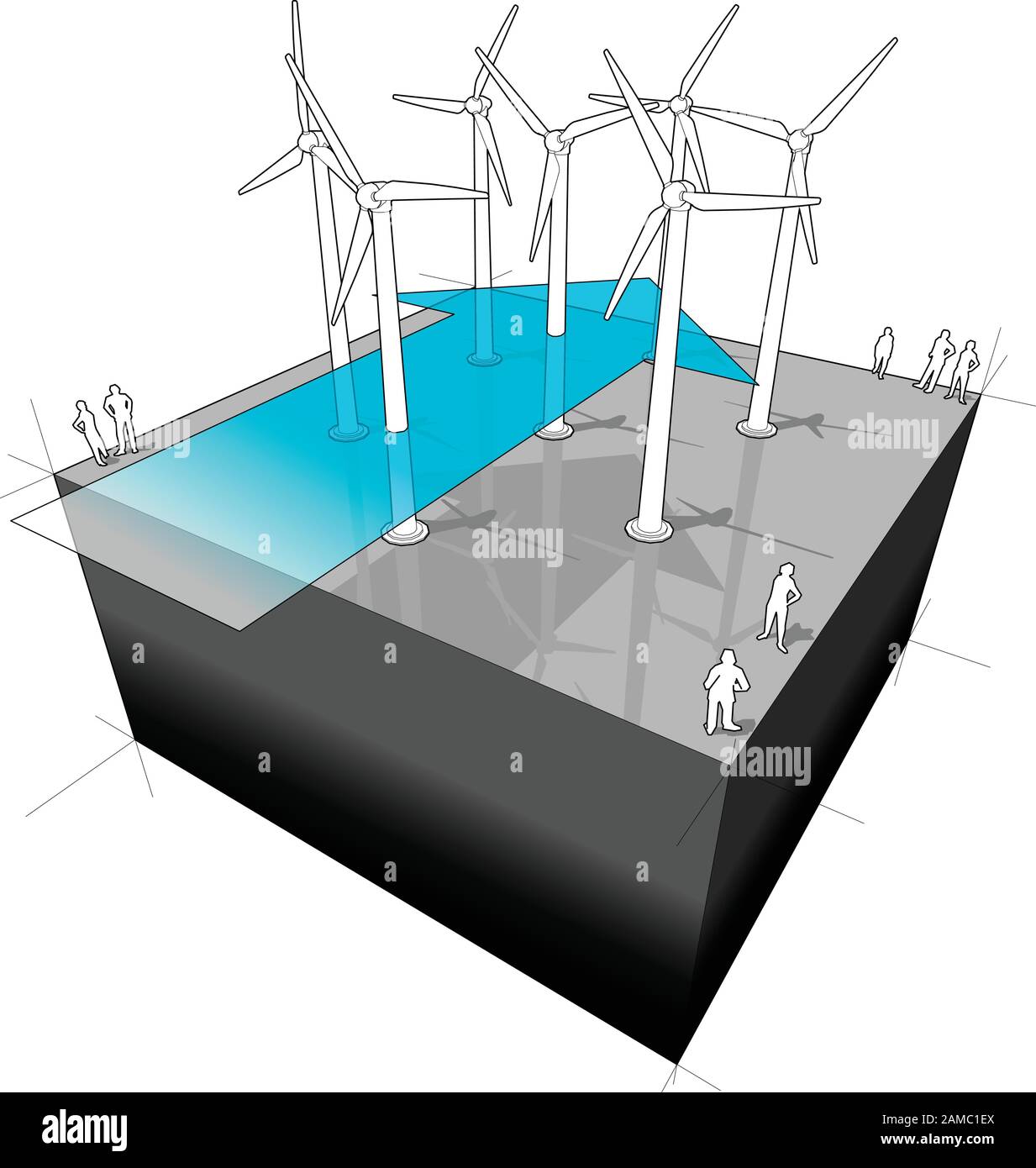 Schema di un wind turbines farm Illustrazione Vettoriale