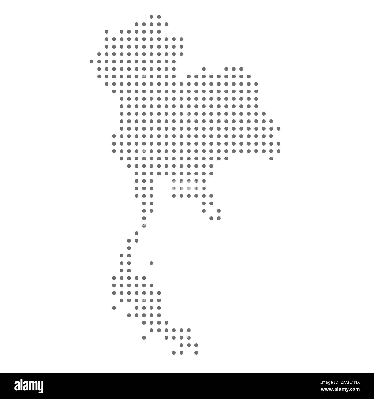 Mappa della Thailandia punteggiata, punto grigio, su sfondo bianco. Illustrazione del vettore. Web design, carta da parati, volantini, poster di metraggio banner brochure Illustrazione Vettoriale