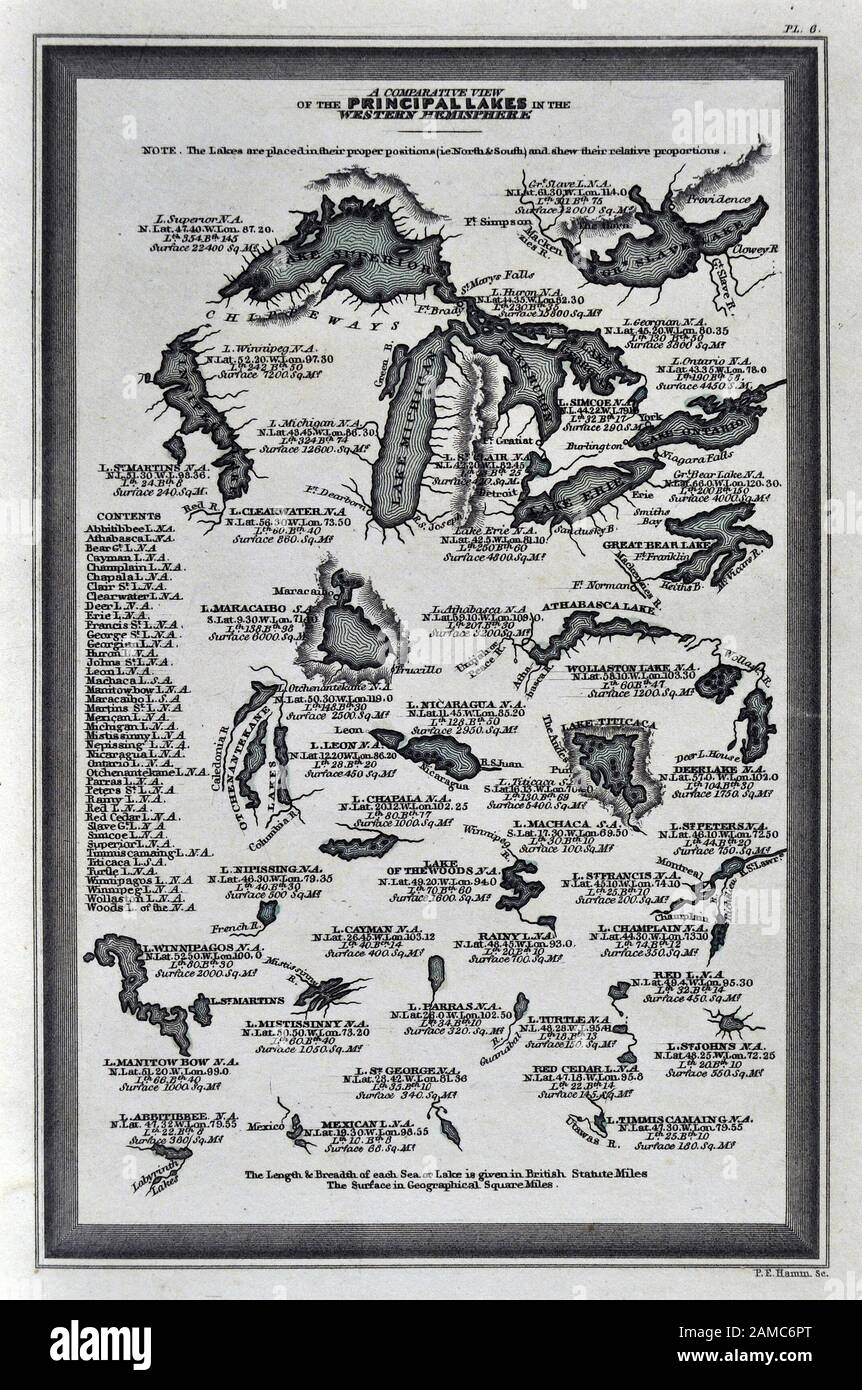 1834 Carey mappa Mondo Laghi Emisfero Occidentale del Nord e Sud America Foto Stock