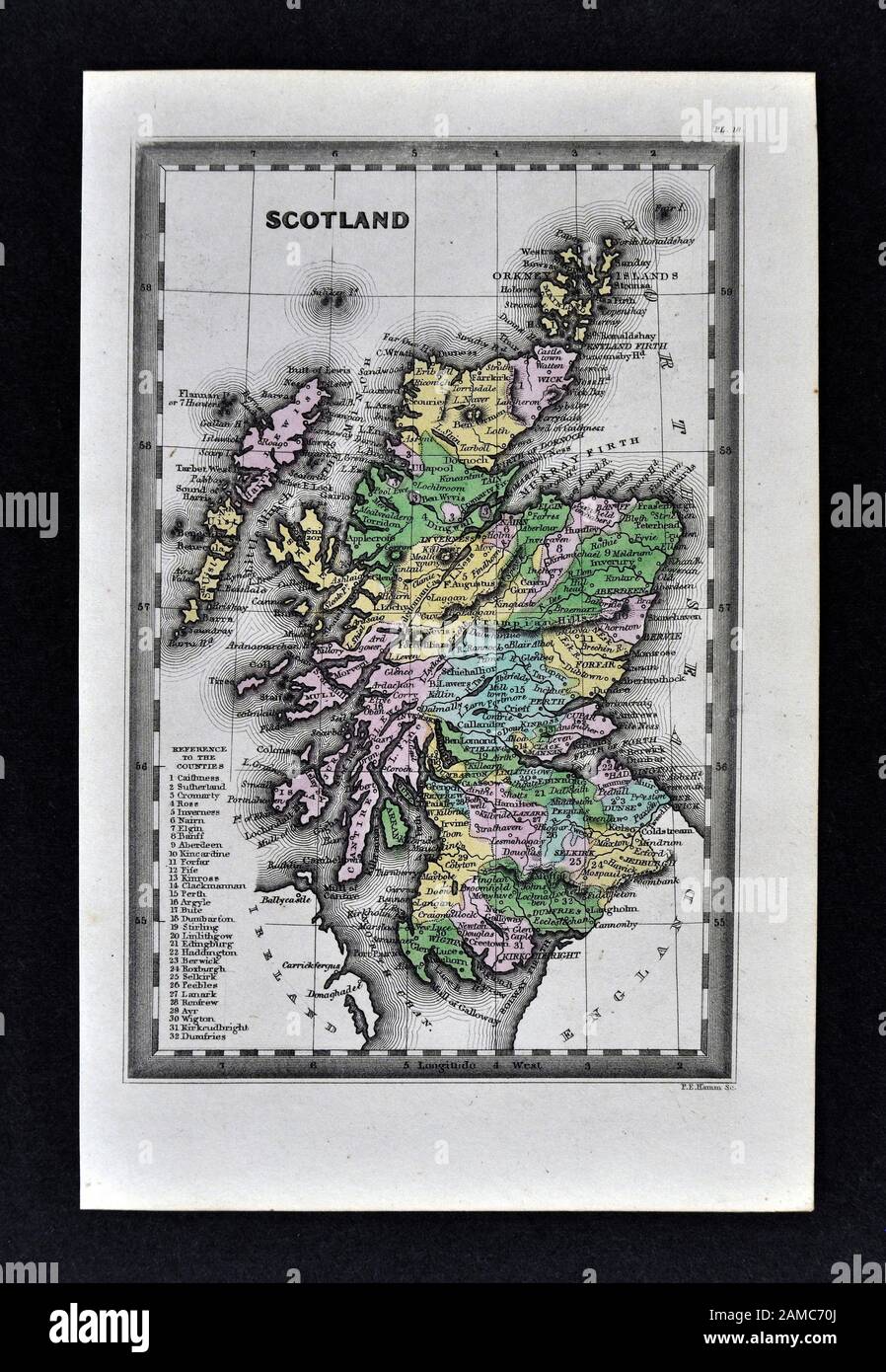 1834 Carey Mappa Scozia Edimburgo Glasgow Loch Ness Inverness Orkney Islands Foto Stock