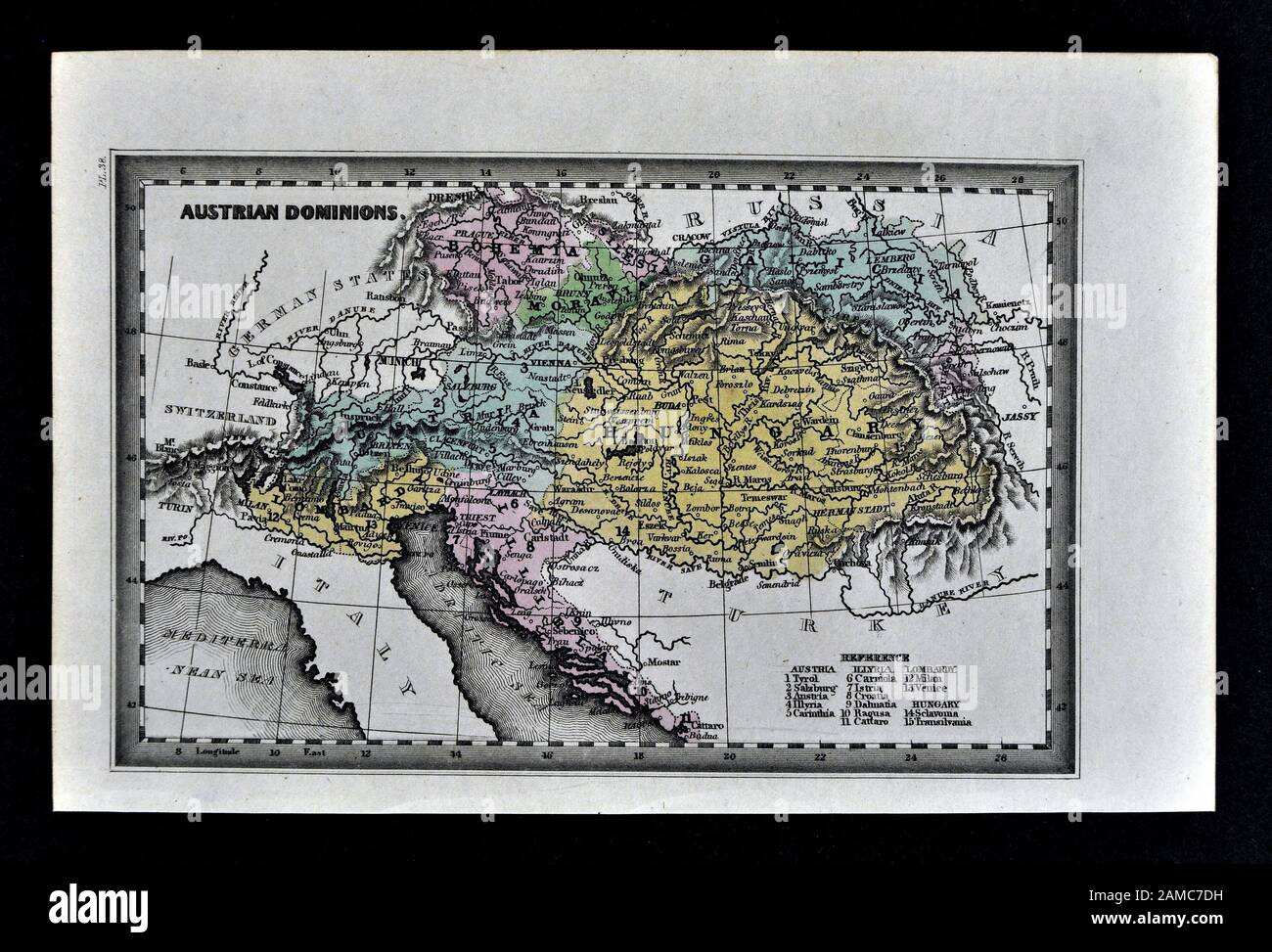 1834 Carey Mappa di Austria Ungheria Impero Budapest Vienna Europa Foto Stock
