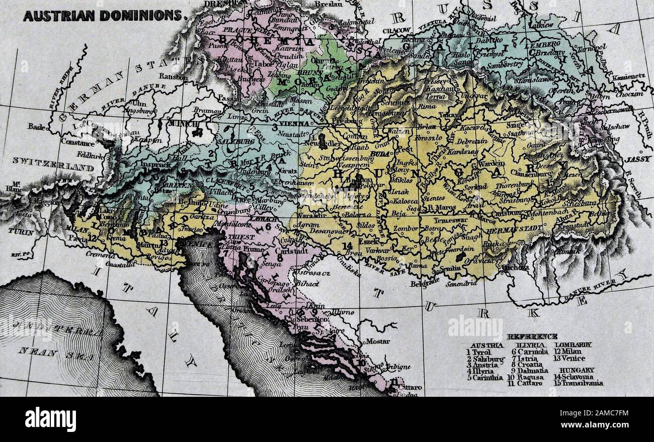 1834 Carey Mappa di Austria Ungheria Impero Budapest Vienna Europa Foto Stock