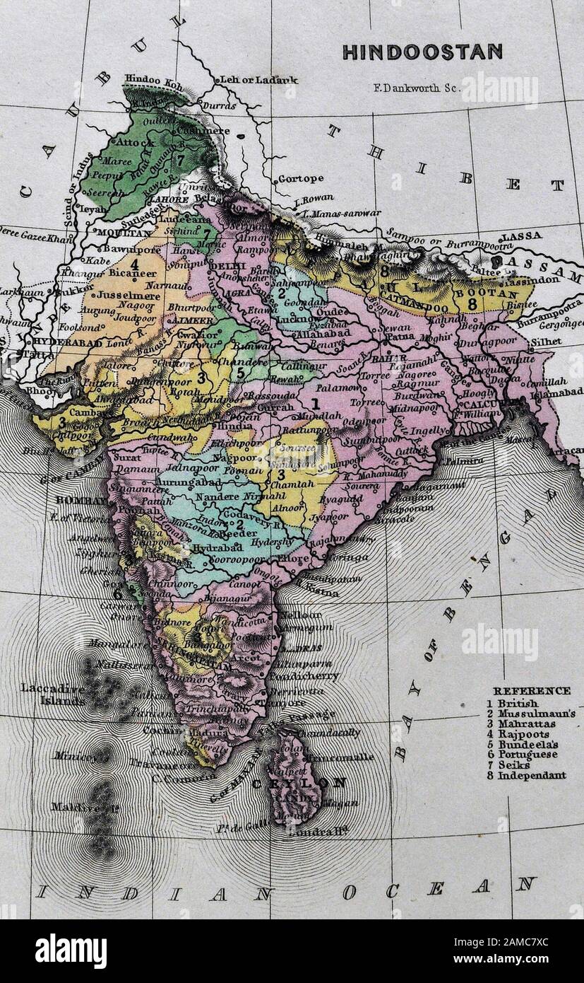 1834 Carey Mappa India Bombay Calcutta Delhi Ceylon Goa Madras Nepal Tibet Foto Stock