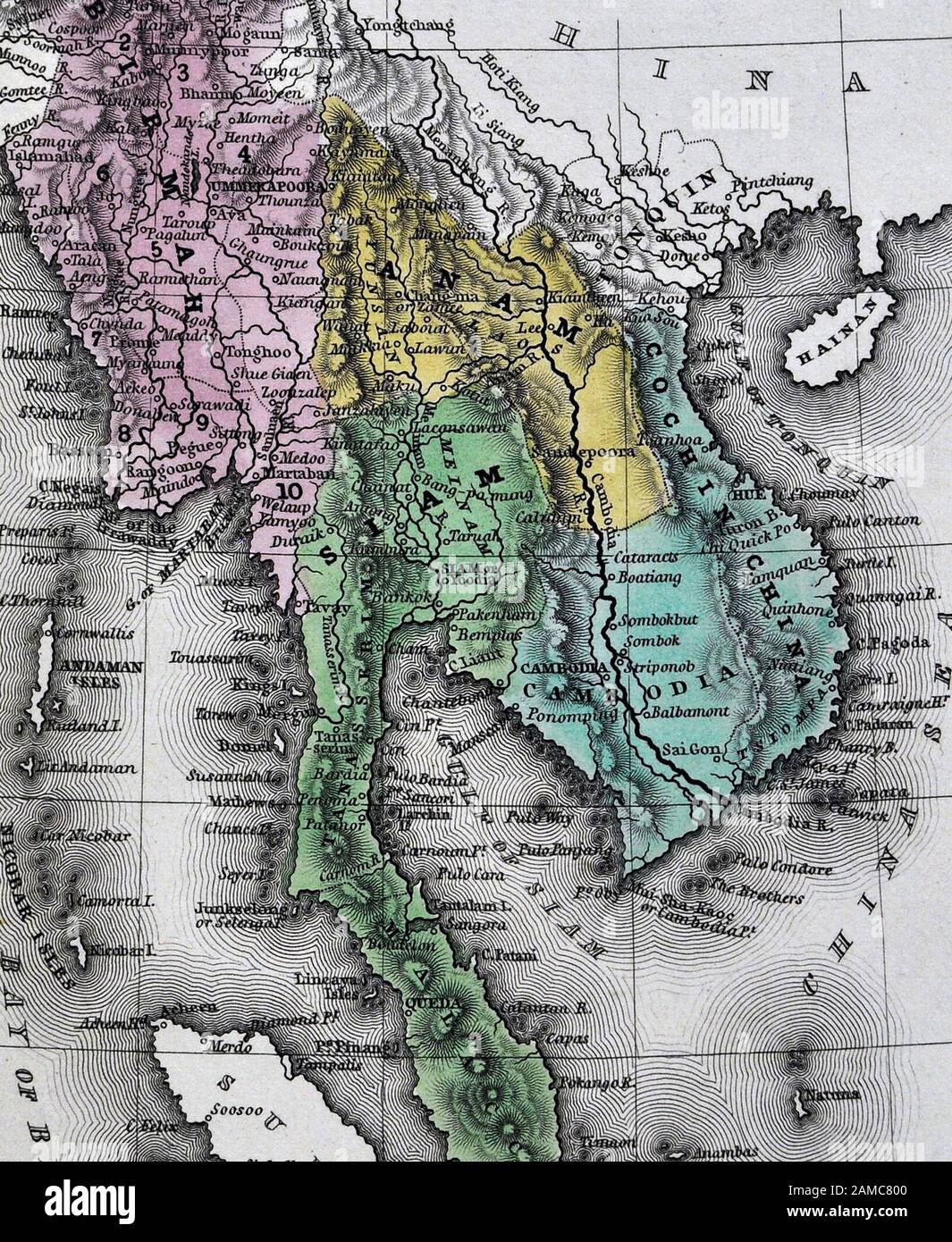 1834 Carey Mappa di Asia se mostra il Vietnam Cambogia Tailandia Foto Stock