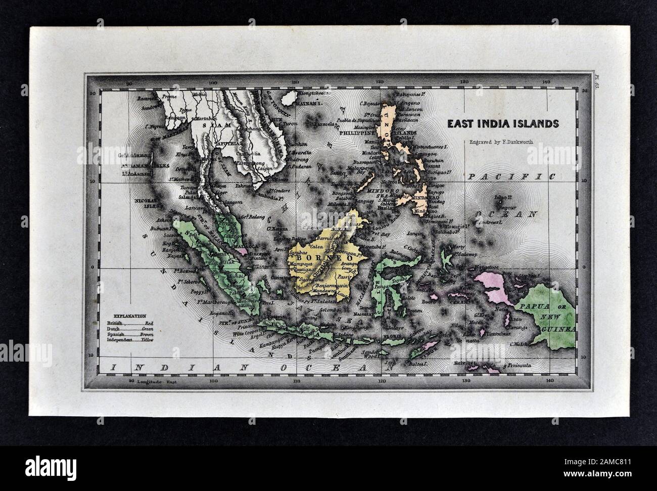 1834 Carey mappa delle Indie orientali comprese Sumatra, Java, Borneo, Nuova Guinea, della Malaysia, di Singapore, di Celebes e le altre isole dell'Arcipelago Foto Stock
