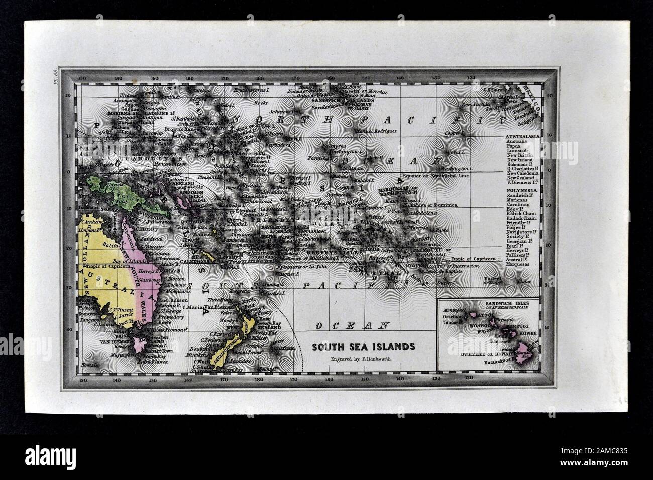 1834 Carey Mappa di Oceania o Oceanica - Australia Nuova Zelanda Polinesia Hawaii Sud Pacifico Foto Stock