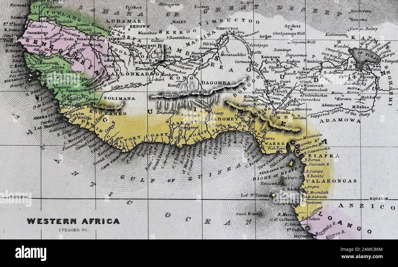 1834 Carey Mappa di West Africa Slave coste avorio Biafra Guinea Senegambia Ashanti Dahomey Sudan affida Loango Foto Stock