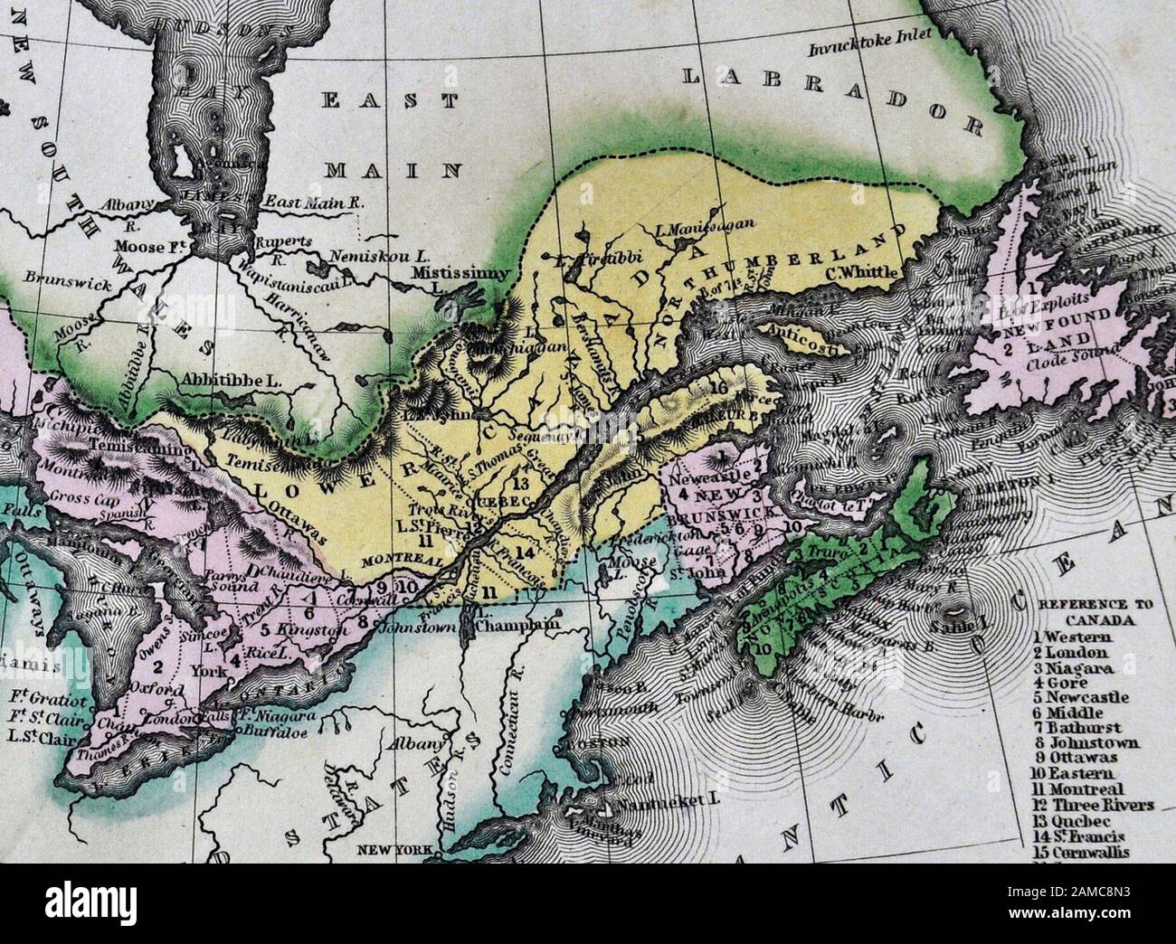 1834 Carey Mappa di superiore e inferiore Ontario Canada Quebec Nova Scotia New Brunswick Newfoundland Foto Stock