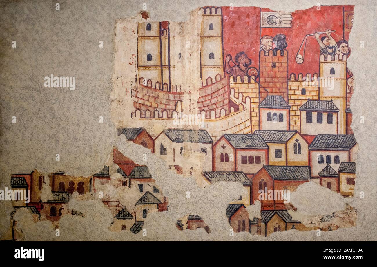 Barcellona, Spagna - 26th dicembre 2019: Conquista di Maiorca nel 1229. Attacco alla città di Maiorca. Museo Nazionale D'Arte Della Catalogna, Museo D'Arte Catalana, Foto Stock