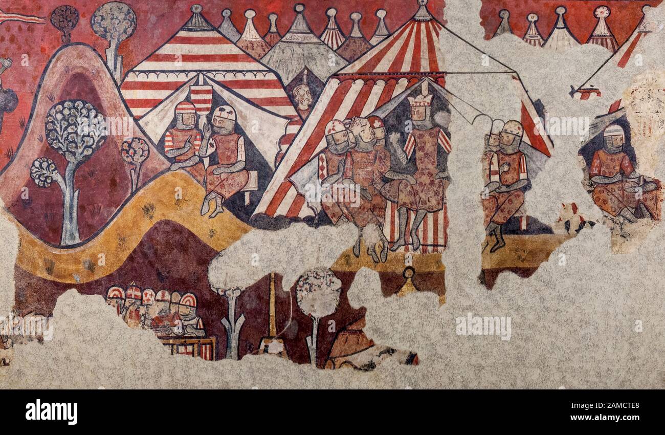 Barcellona, Spagna - 26th dicembre 2019: Conquista di Maiorca nel 1229. Re Giacomo i di Aragona accampamento. Museo Nazionale D'Arte Della Catalogna, Museo Di Catalano Foto Stock