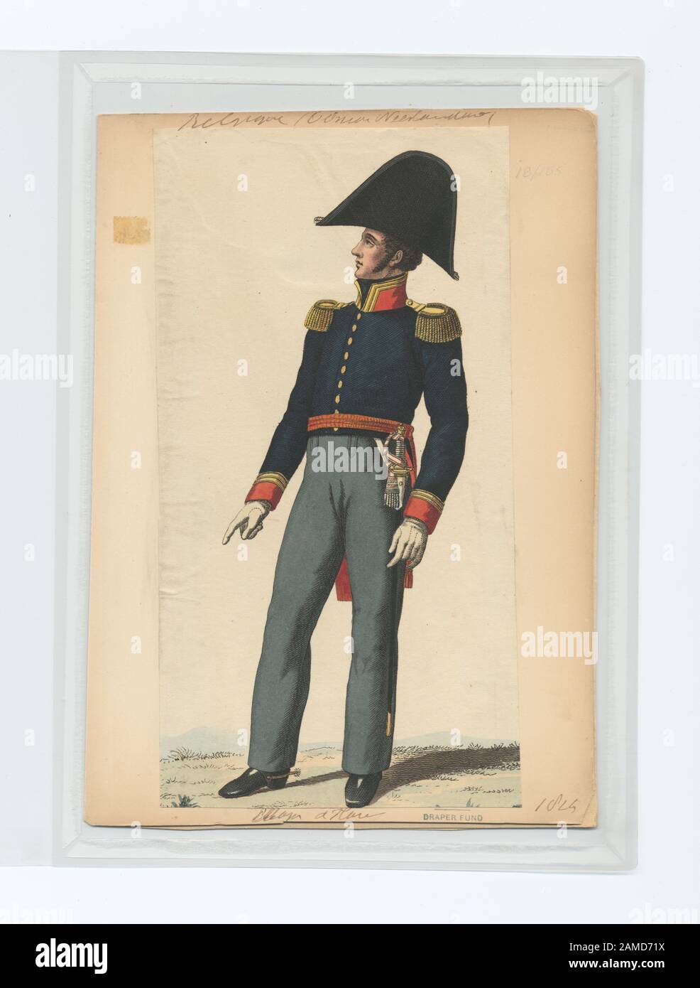 Soldato in uniforme - giacca blu con spalline d'oro e assetto arancione, pantaloni  grigi Proprietà : Fondo Draper (571238) comandante colonnello di Garrison  (Teupken); Soldato in uniforme : giacca blu con spalline
