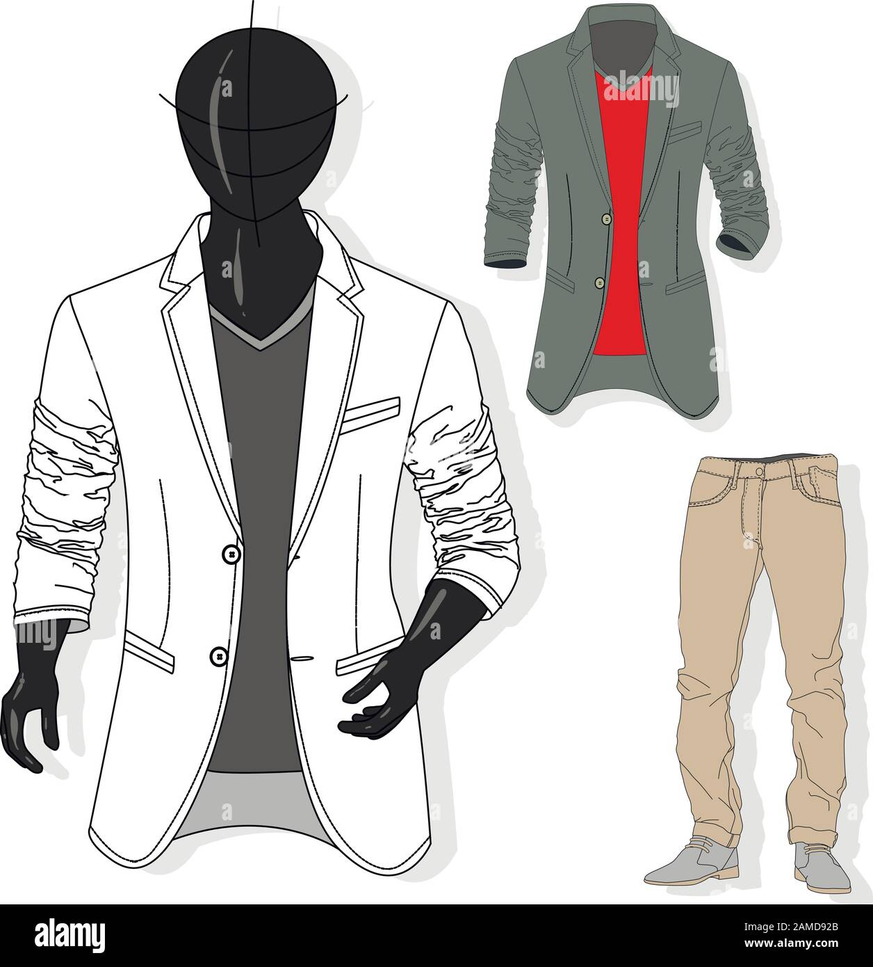Set di illustrazioni della giacca Vector MAN. Collezione abbigliamento moda. Illustrazione Vettoriale
