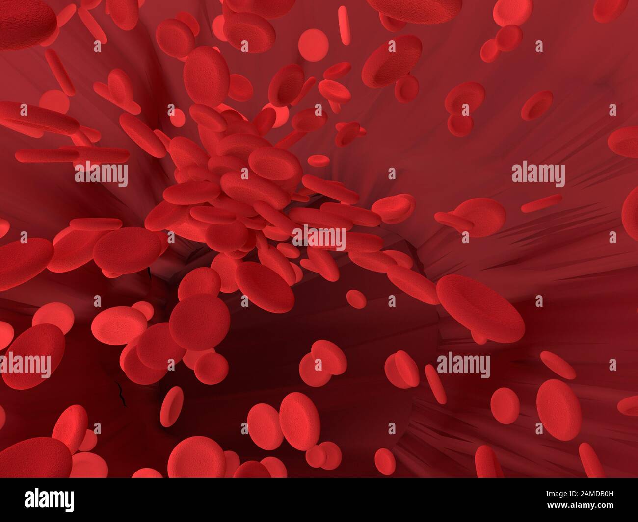 I globuli rossi fluiscono nel vaso sanguigno del corpo. Grafico scientifico per l'educazione scolastica. Rendering 3D. Foto Stock